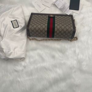 GG Supreme Monogram Ophidia Chain Shoulder Bag Brown